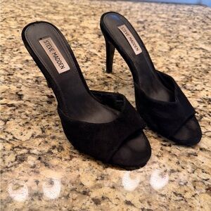 Steve Madden Black Suede Open-Toe High Heel Mules